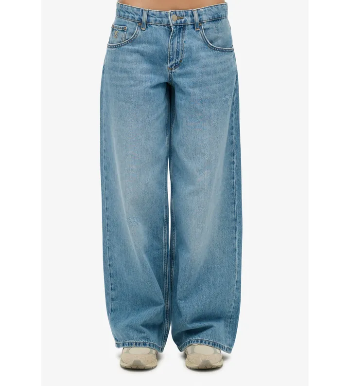 Superdry para mujer. W7011256A jeans Mid Rise Baggy azul (24/32), Casual, Algodón, Denim