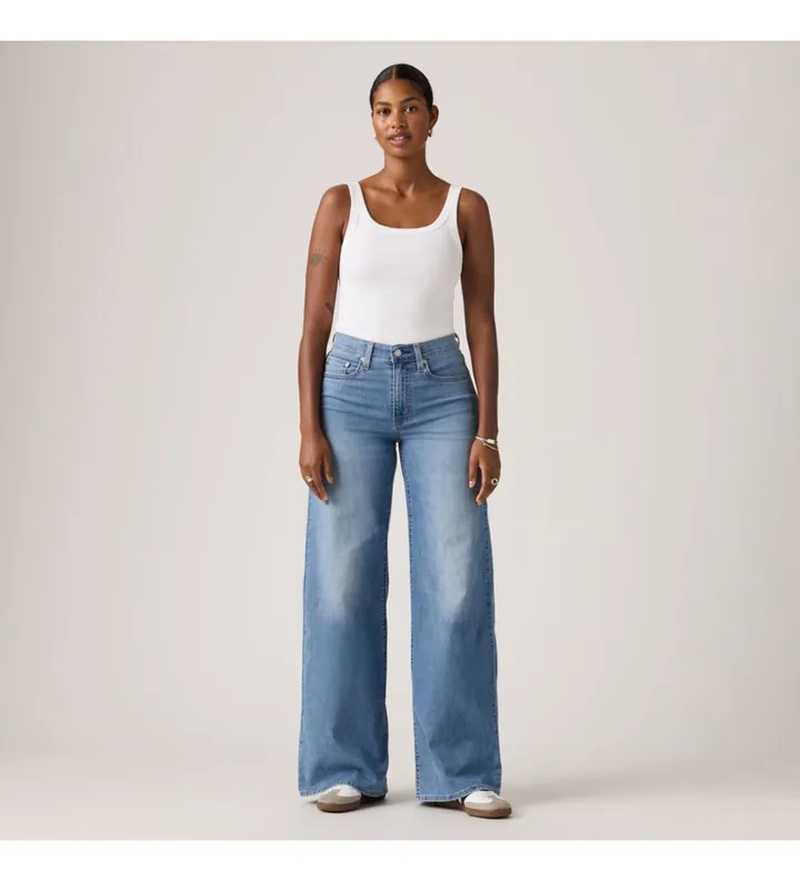 Levi's para mujer. 0039B-0021 Jeans 728 de Pierna Ancha y Tiro Alto azul (25/30), Casual, Algodón, Denim