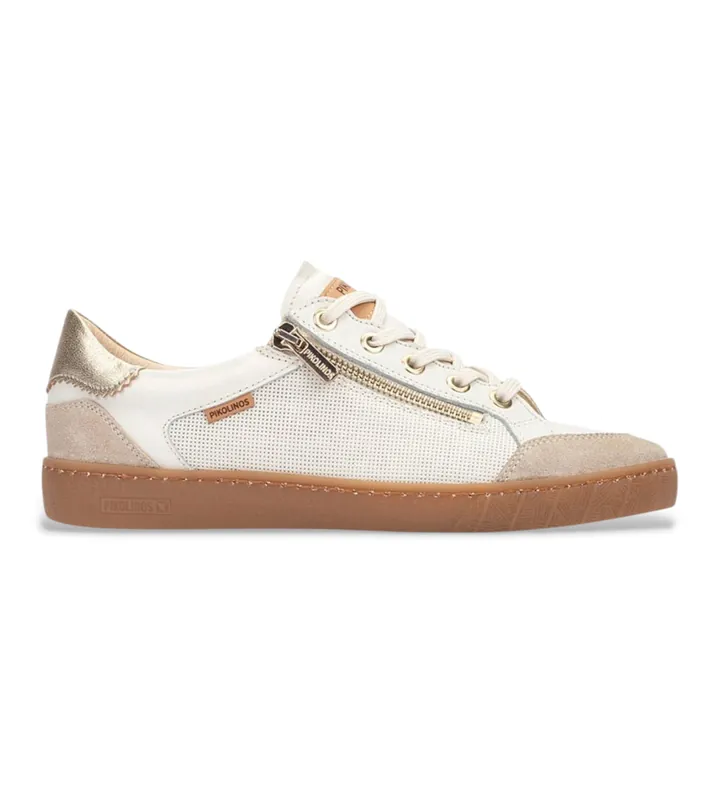 Pikolinos para mujer. W7B-6737C2 Zapatillas de Piel Lanzarote blanco roto (36), Plano, Cordones, Cremallera, Casual