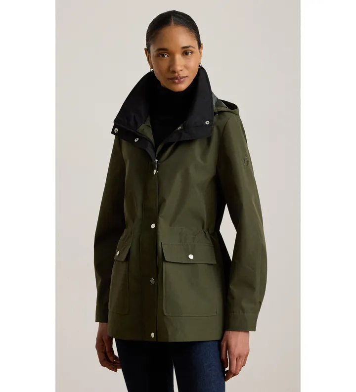Lauren Ralph Lauren para mujer. 297P18060002 Anorak con cuello embudo y capucha verde (L), Casual, Poliéster Reciclado