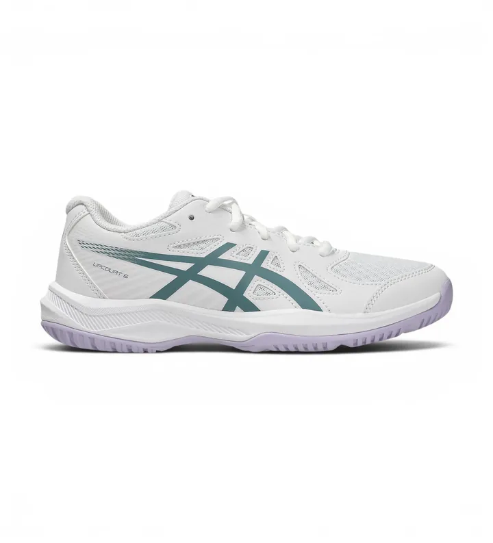 Asics para mujer/niña. 1074A045 Zapatillas Upcourt 6 GS blanco (2.5USA=34.5), Plano, Cordones, Casual, Deportivo, Multideporte, moda infanti