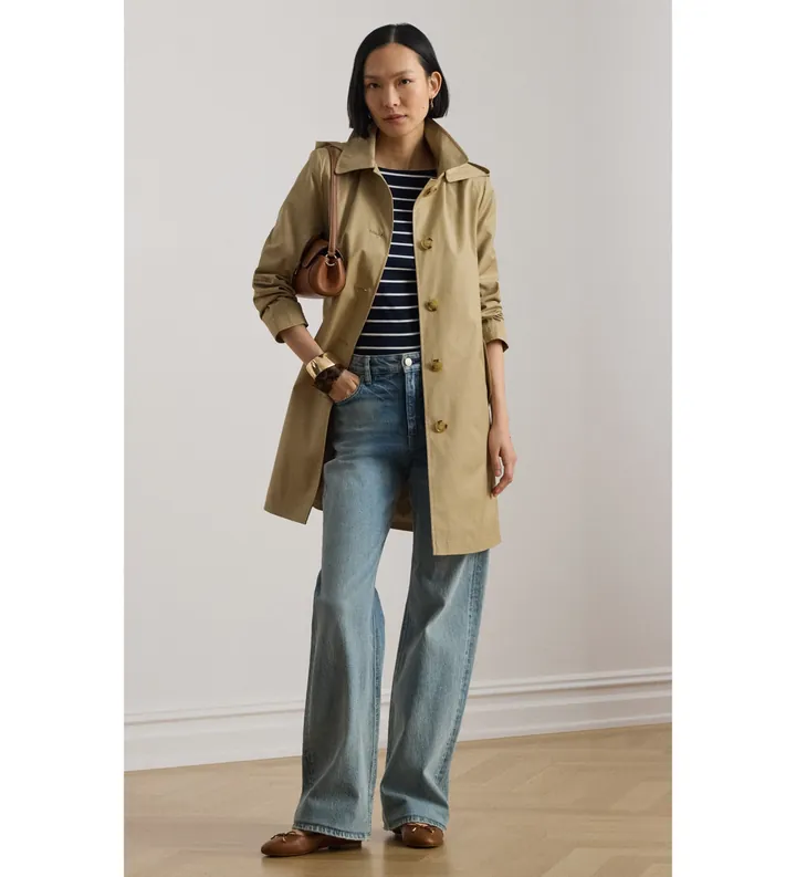 Lauren Ralph Lauren para mujer. 297967121002 Abrigo escocés de mezcla de algodón beige (3XL), Casual