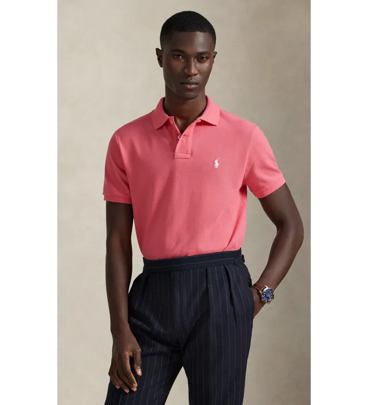 Polo Ralph Lauren para hombre. 710782592007 Polo Custom Slim Mesh rosa (L), Casual, Algodón, Manga corta