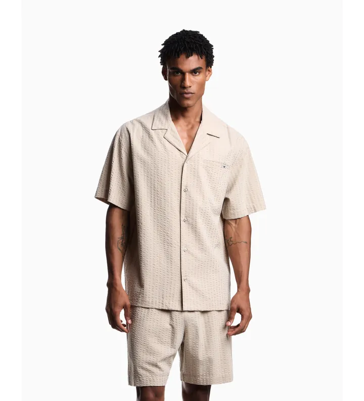Emporio Armani para hombre. EM000593_AF20430 Camisa Out beige (L), Casual, Manga corta, Lyocell