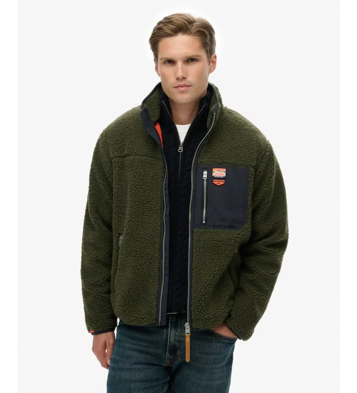 Superdry para hombre. M2014141A Forro polar Vintage Retro Full verde (L), Casual, Poliéster