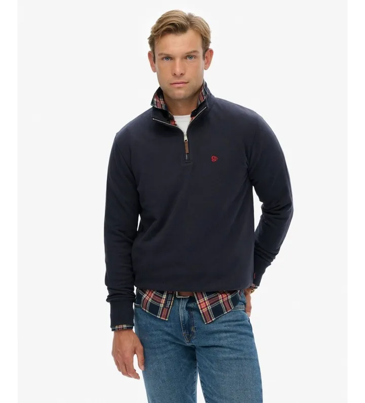 Superdry para hombre. M2014381A Sudadera con media cremallera Preppy Half marino (L), Casual, Algodón, Manga larga