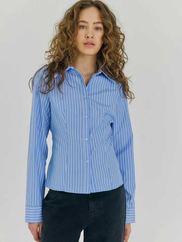 NORR Blusa azul / blanco