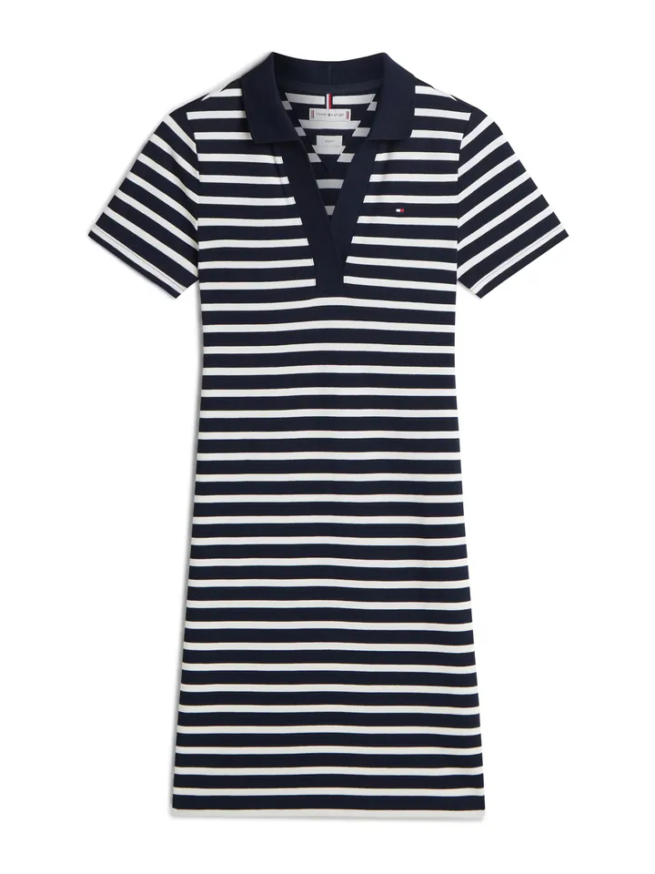 TOMMY HILFIGER Vestido '1985 Slim Mini Short Sleeve' azul noche / blanco