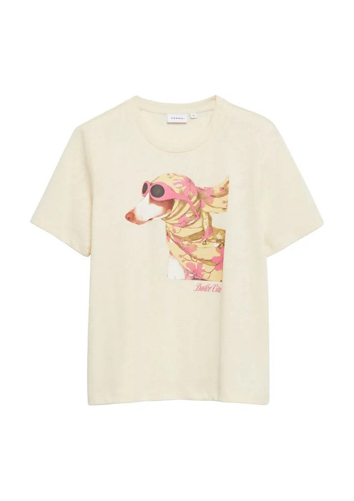 COMMA Camiseta beige claro / beige moteado / cognac / pitaya