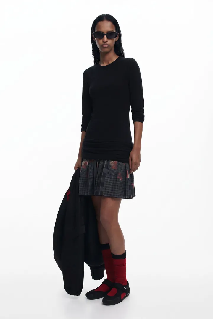 Desigual, Vestido efecto dos piezas, Algodon, Negro, L