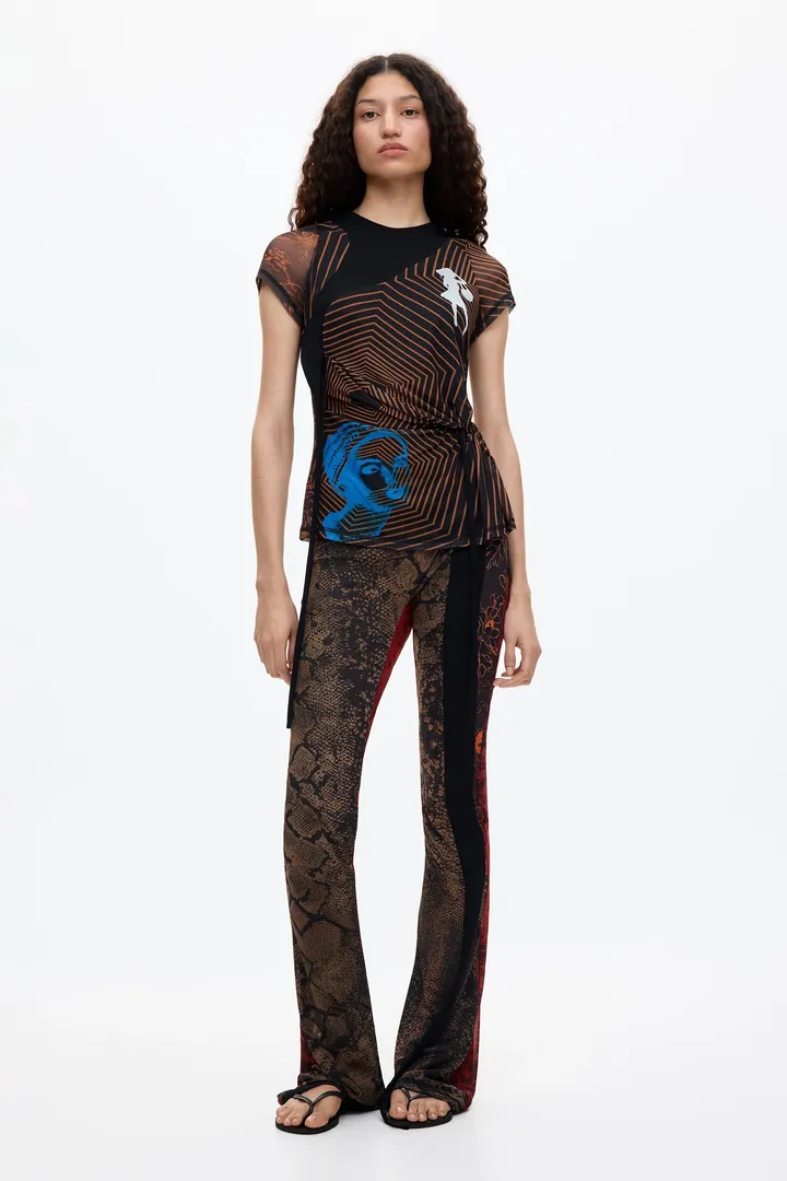 Desigual, Camiseta tul estampada Ottolinger, Mujer, Negro, L