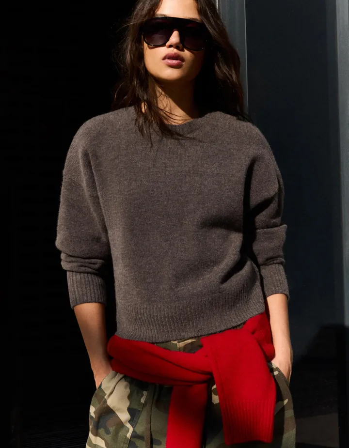 Bershka Jersey Cuello Redondo Mujer L Marrón