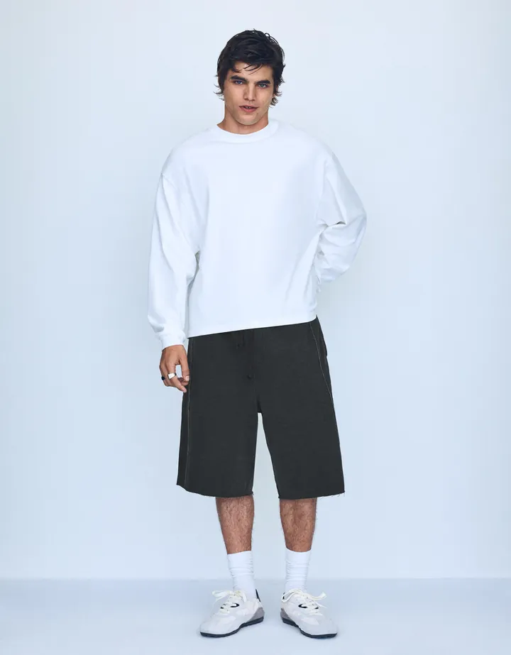 Bershka Bermuda Jort Baggy Hombre L Gris