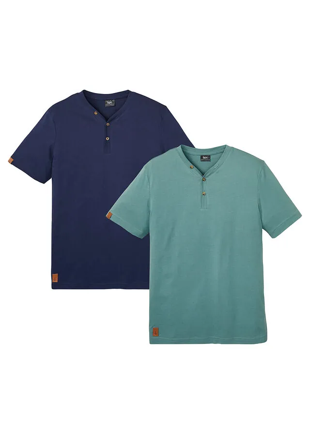 Camiseta de algodón orgánico puro con cuello henley (2 unidades)