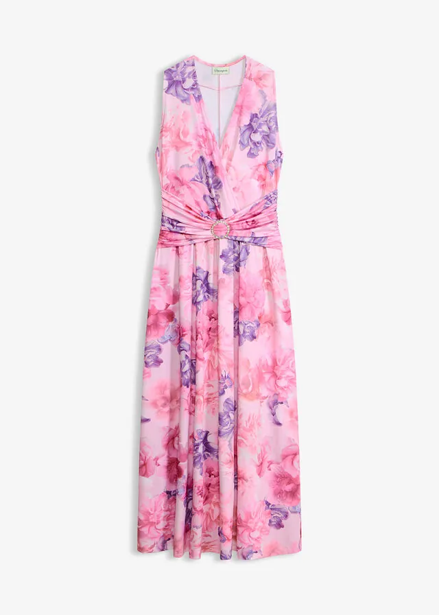 Vestido largo de punto fino con detalle de accesorio