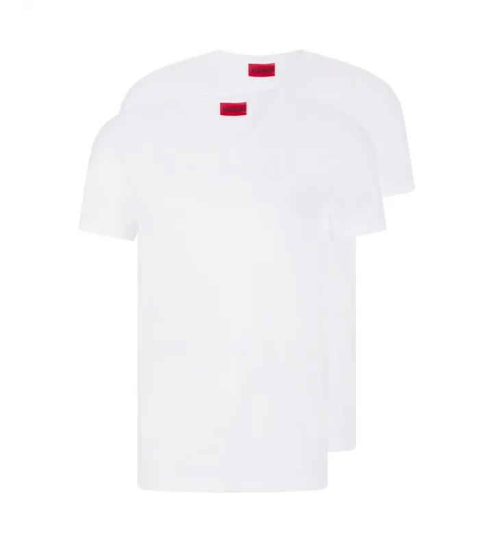 HUGO para hombre. 50325417 Pack 2 Camisetas Cuello Pico blanco (3XL), Casual, Algodón, Manga corta, Sostenible