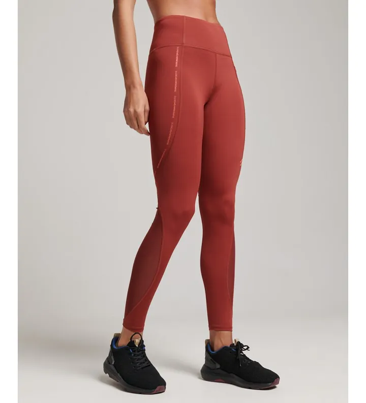 Superdry para mujer. WS311639A Leggings ajustados largos de malla Active rojo (10 UK = S), Deportivo, Multideporte, Poliéster Reciclado, Sos