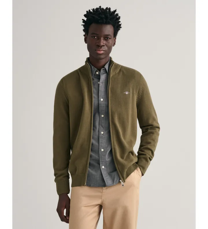 Gant para hombre. 8030164 Cárdigan con cremallera Casual verde (L), Algodón, Manga larga