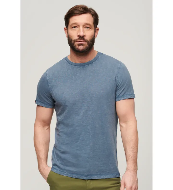 Superdry para hombre. M1011888A Camiseta de manga corta flameada con cuello redondo azul (S), Casual, Algodón