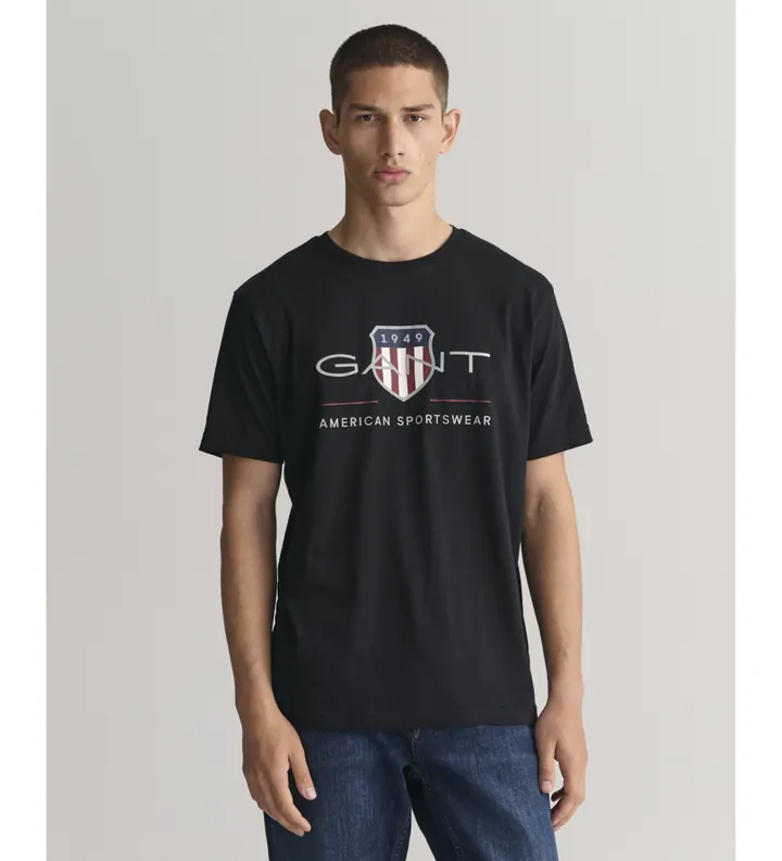 Gant para hombre. 2003199 Camiseta con escudo negro (M), Casual, Algodón, Manga corta