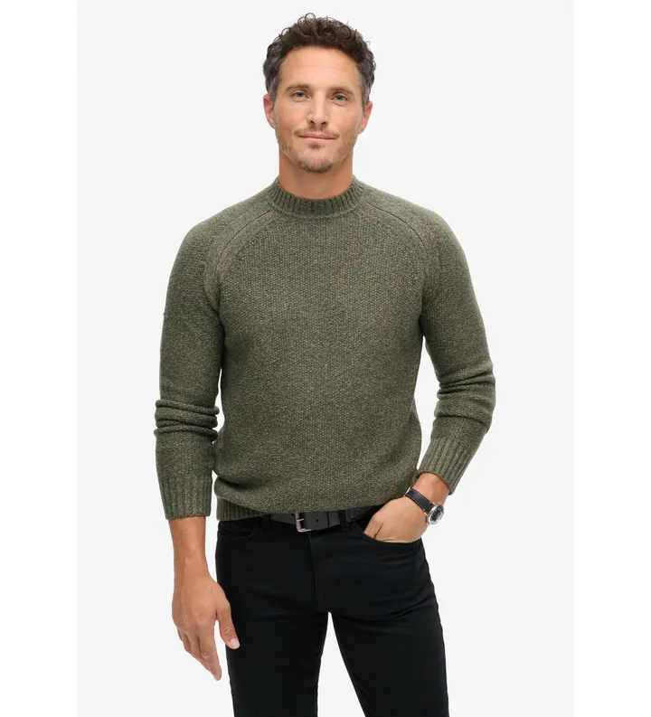 Superdry para hombre. M6110634A Jersey raglán grueso verde (S), Casual, Poliéster