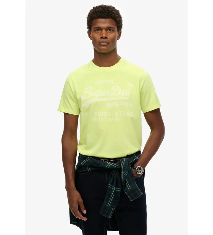 Superdry para hombre. M1012119A Camiseta flúor Vintage amarillo (L), Casual, Algodón, Manga corta