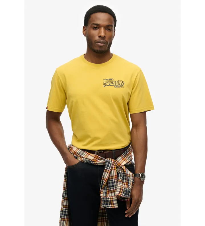 Superdry para hombre. M1012124A Camiseta Movie amarillo (L), Casual, Algodón, Manga corta