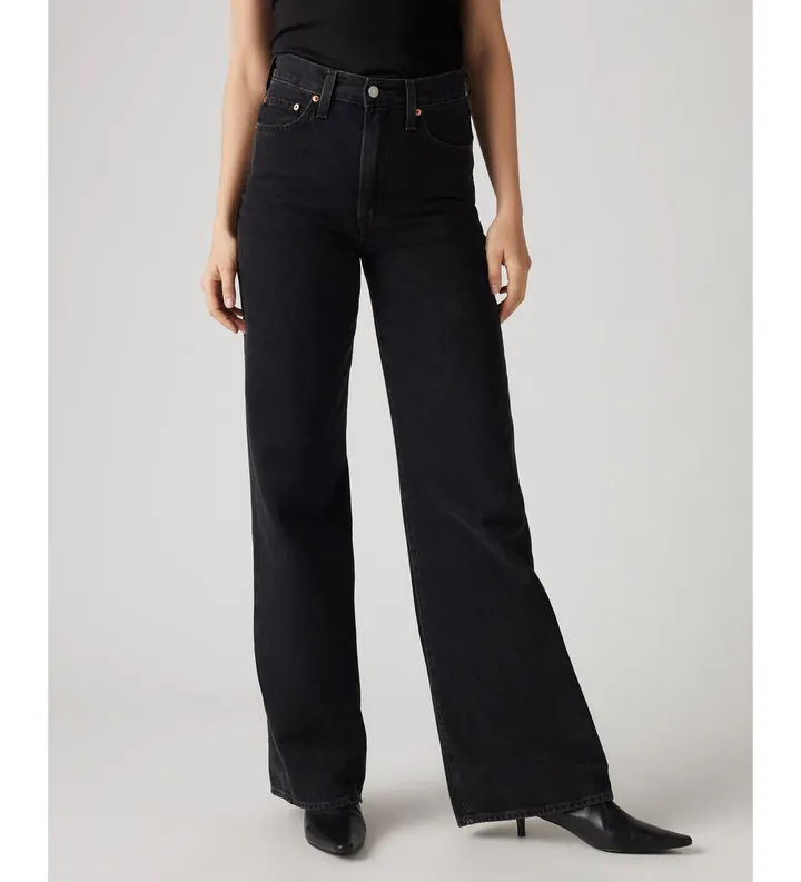 Levi's para mujer. A6081-0001 Jeans Ribcage Wide Leg negro (25/32), Casual, Algodón, Denim