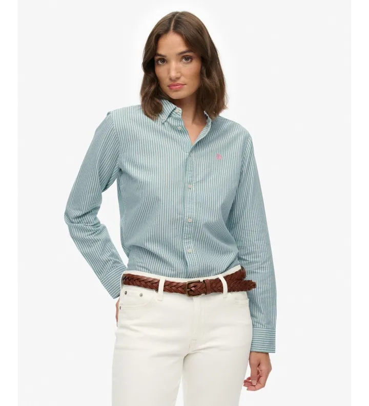 Superdry para mujer. W4010565A Camisa Slim Oxford turquesa (L), Casual, Verde, Algodón, Clásico, Manga larga