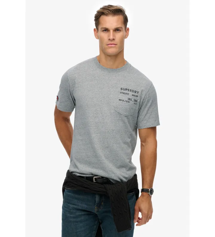 Superdry para hombre. M1012272A Camiseta Utility Loose gris (S), Casual, Algodón, Manga corta
