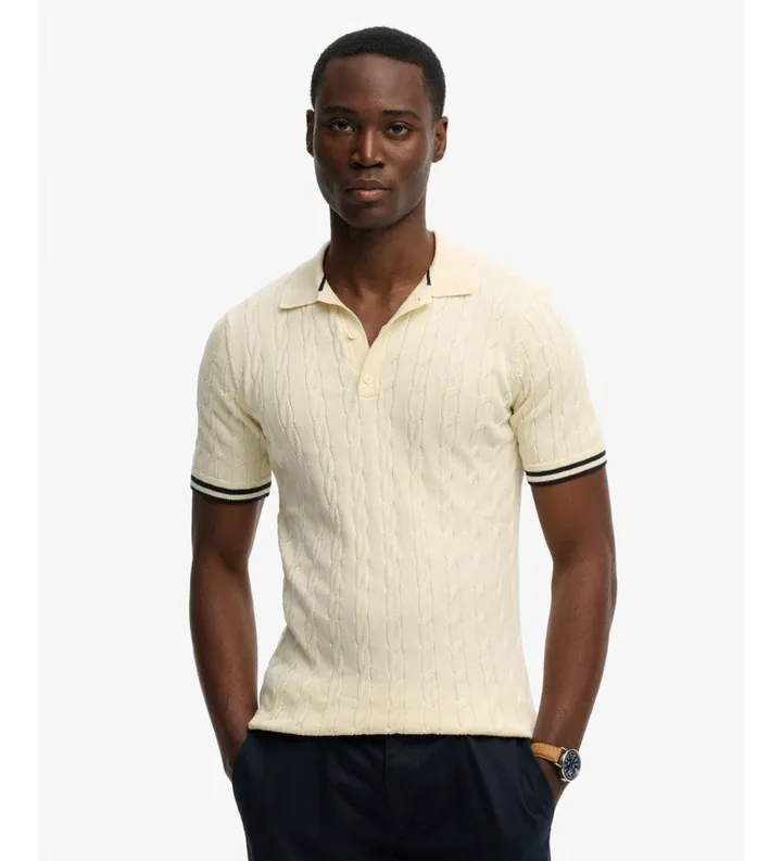 Superdry para hombre. M1110441A Polo Textura beige (L), Casual, Algodón, Manga corta