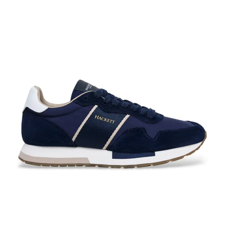 Hackett London para hombre. HMS200088 Zapatillas Keston Symbol marino (40), Piel, Plano, Cordones, Casual