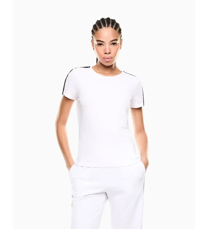 EA7 para mujer. 7W001490_AF10373 Camiseta Logo Series blanco (M), Casual, Algodón, Manga corta