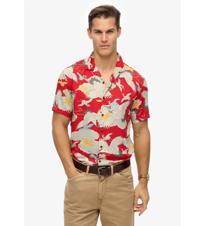 Superdry para hombre. M4010945A Camisa hawaiana Merchant Store rojo (L), Casual, Modal, Manga corta