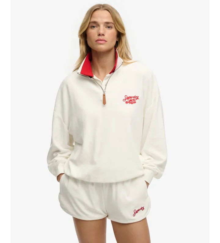 Superdry para mujer. W2012599A Sudadera Heritage Terry Half Zip beige (L), Casual, Algodón
