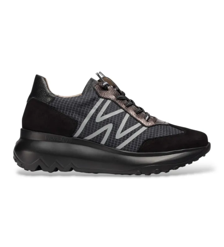 Wonders para mujer. A-4001_5640_5792 Zapatillas de Piel Ultrafly 01 Negro (36), Plano, 1 a 3cm, Cordones, Casual