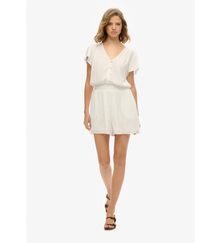 Superdry para mujer. W8011880A Mono estampado de manga corta blanco (XS), Casual, Viscosa