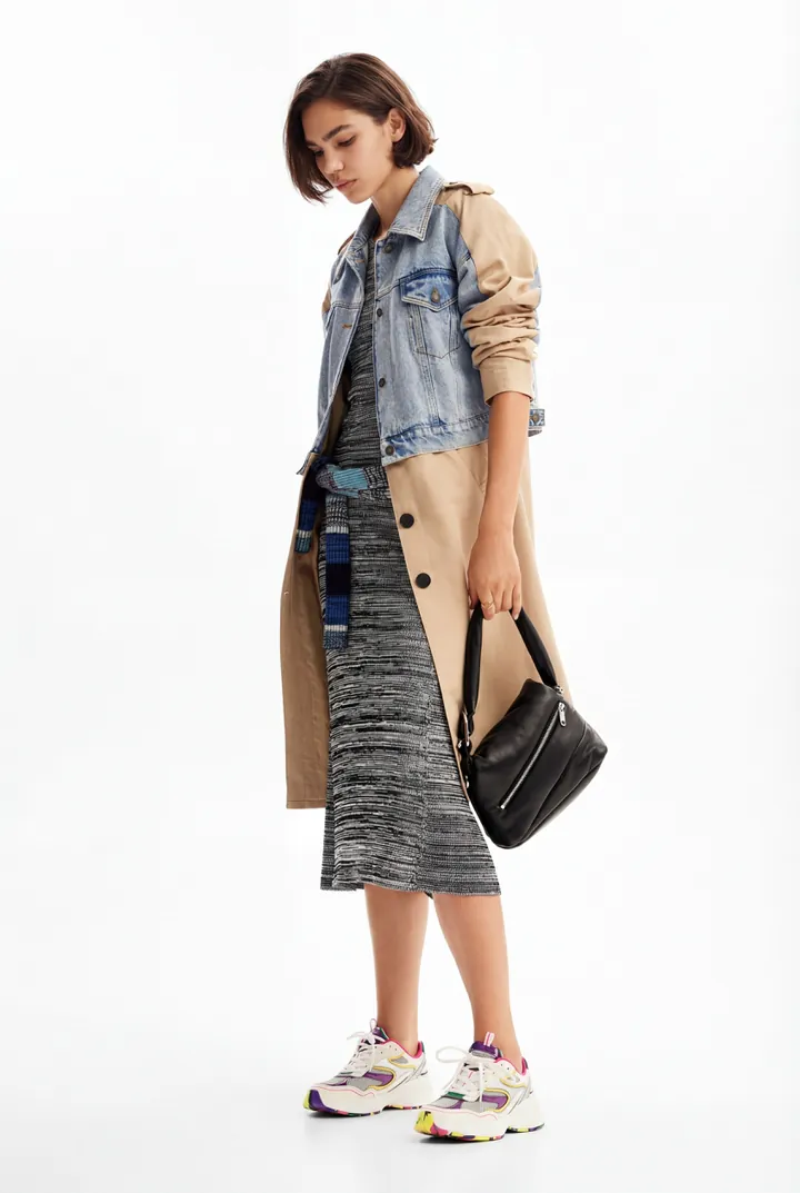 Desigual, Gabardina híbrida denim, MarróN, L