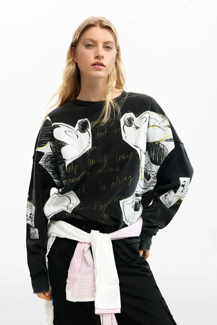 Desigual, Sudadera Mickey y Minnie Mouse™, Mujer, Algodon, Negro, L