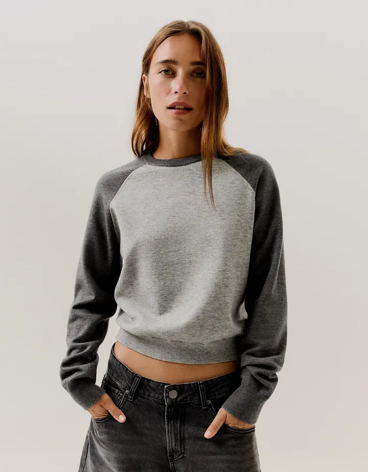 Bershka Jersey Cuello Redondo Ranglan Mujer L Gris