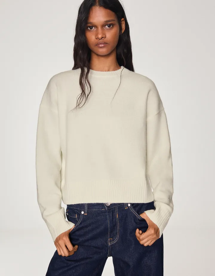 Bershka Jersey Cuello Redondo Mujer L Crudo