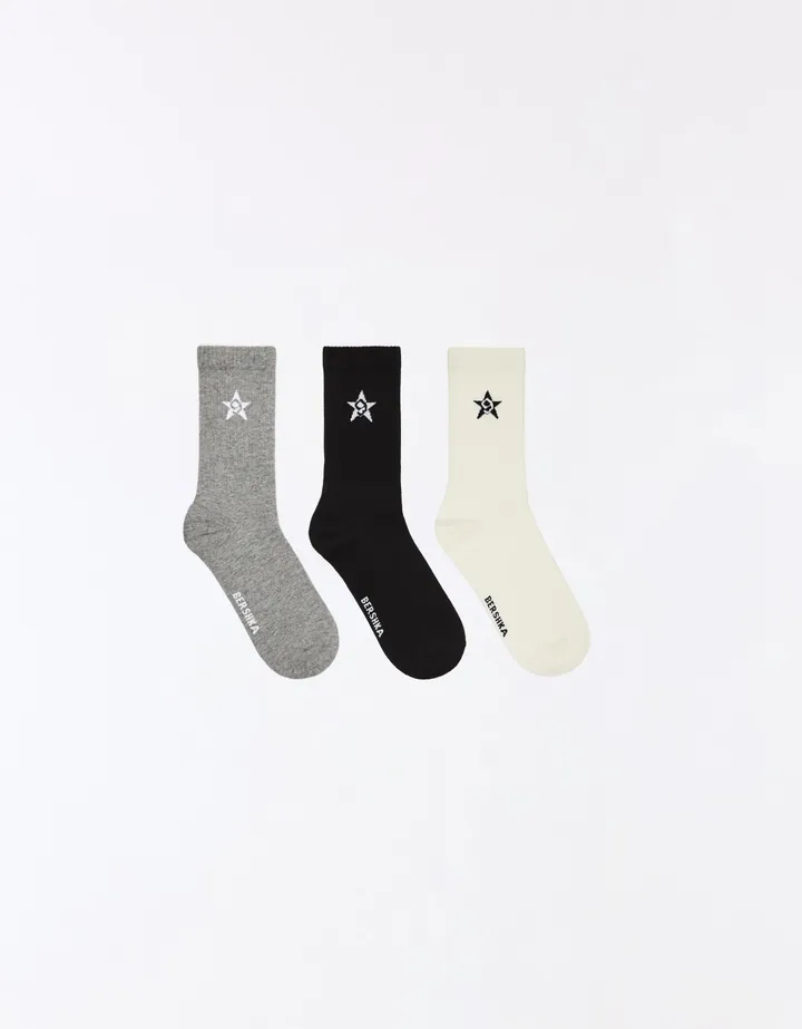 Bershka Pack 3 Calcetines Estrella Hombre L Gris