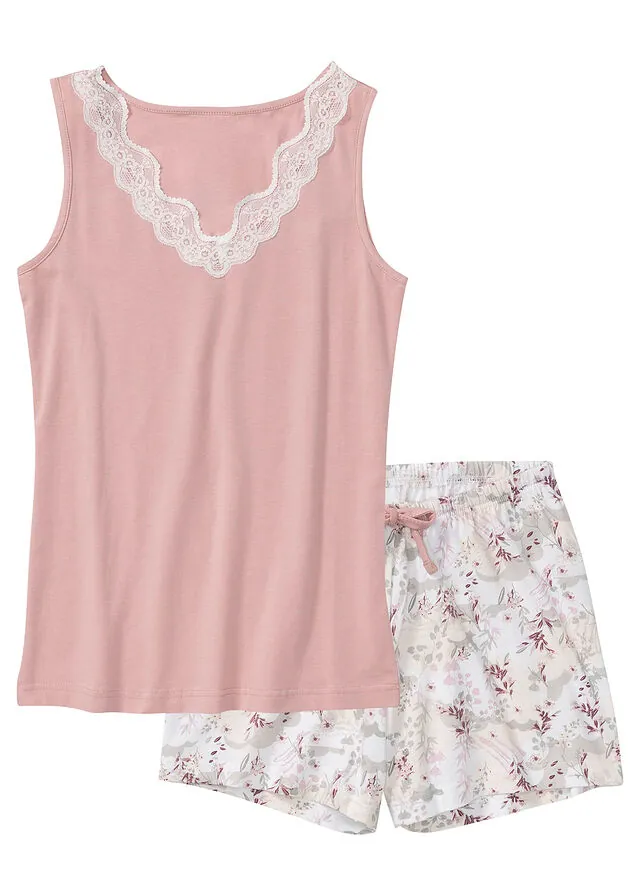 Pijama corto con encaje fino