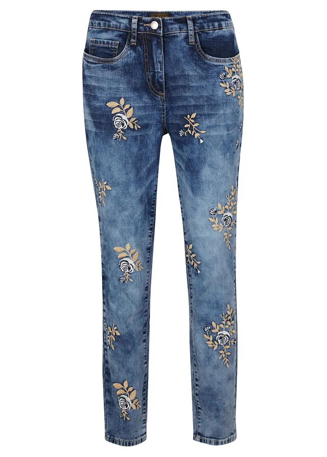Vaqueros slim fit, con bordado de flores