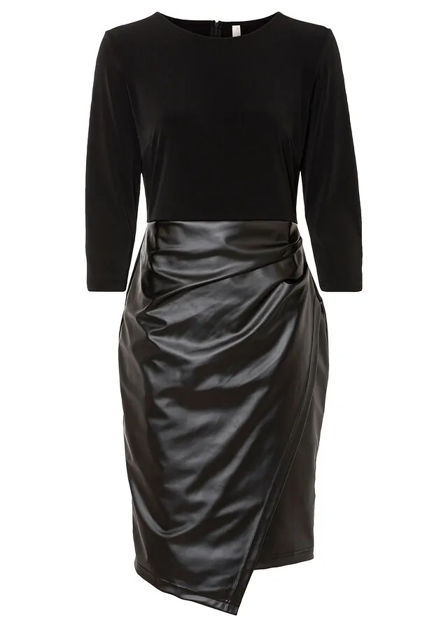 Vestido de piel sintética con parte superior de punto