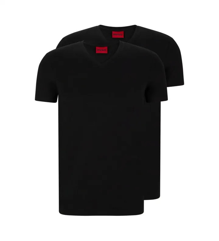 HUGO para hombre. 50325417 Pack 2 Camisetas Cuello Pico negro (3XL), Casual, Algodón, Manga corta, Sostenible