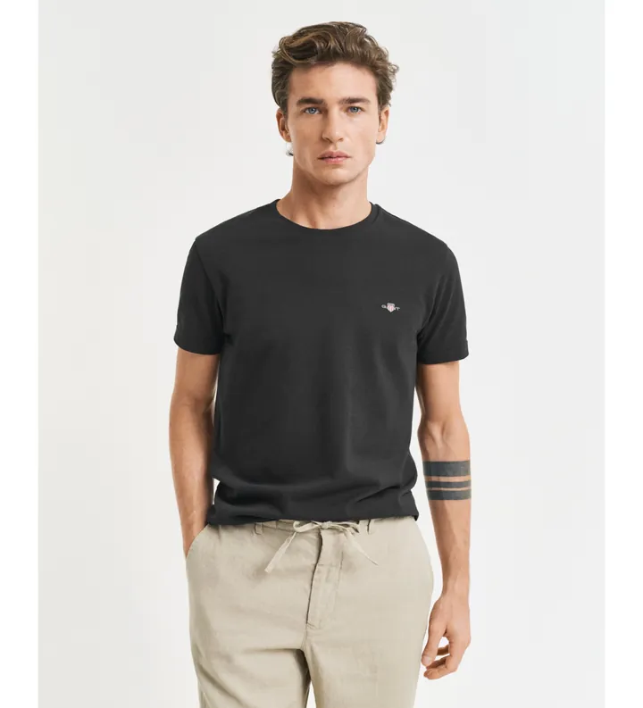 Gant para hombre. 2013033 Camiseta de piqué negro (3XL), Casual, Algodón, Manga corta