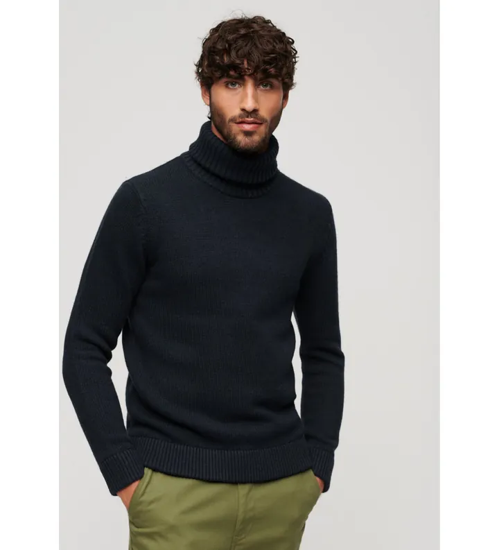 Superdry para hombre. M6110593A Jersey de cuello vuelto Merchant Store (L), Casual, Acrílico, Manga larga, Marino