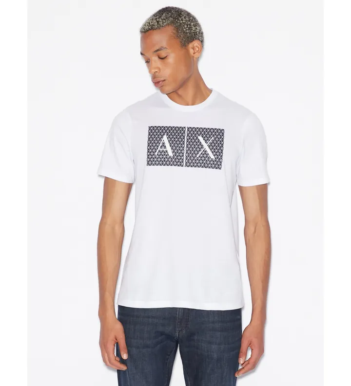 A|X Armani Exchange para hombre. 8NZTCKZ8H4Z1100 Camiseta Cuadrados blanco (L), Casual, Algodón, Manga corta