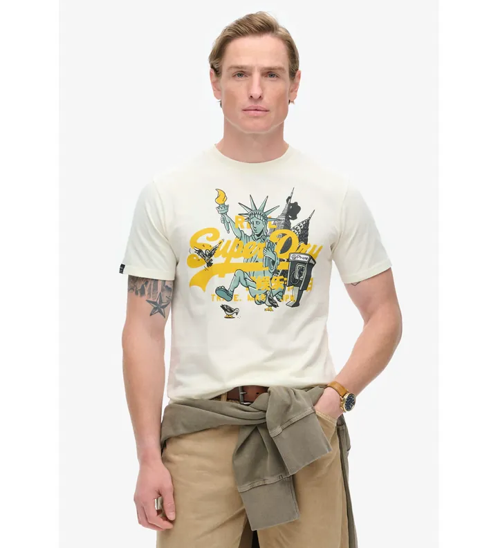 Superdry para hombre. M1011996A Camiseta gráfica New York blanco (XL), Casual, Algodón, Manga corta